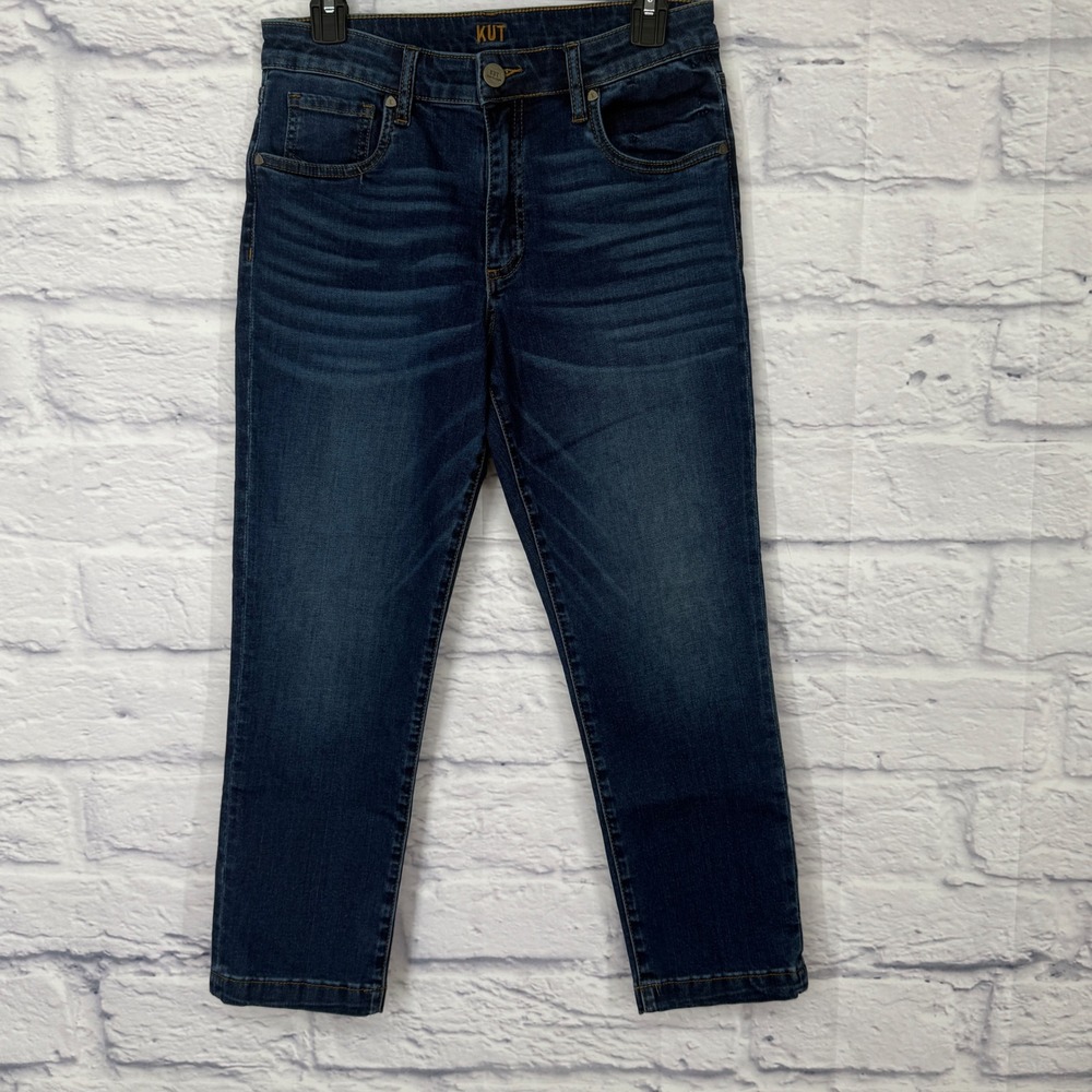 Kut From The Kloth High Rise Crop‎ Straight Leg Jeans Womens 6 Dark Wash